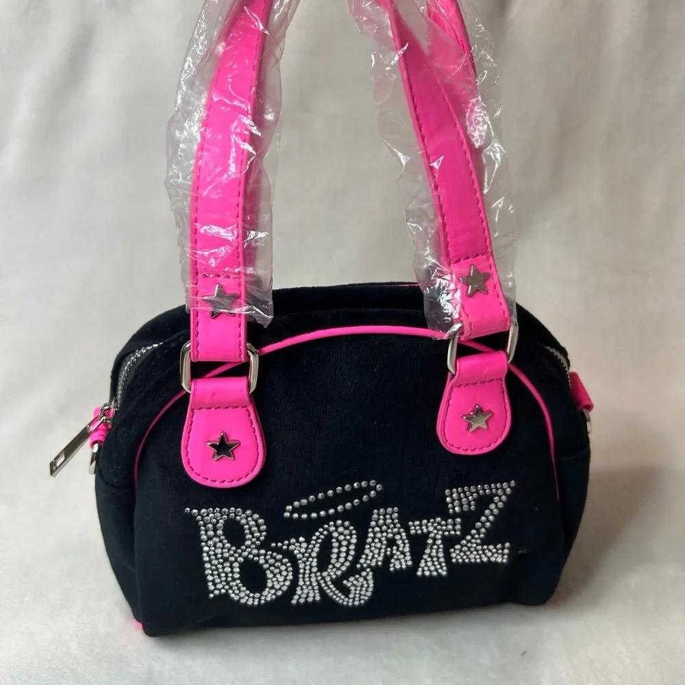 black & neon pink hot bimbo y2k bratz x dollskill purse new never used, but flaw - Picture 3 of 12